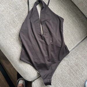 Princess Polly Black V-Neck Halter One-Piece bodysuit